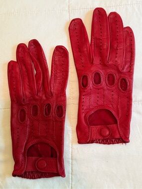 Classic Red Leather Driving Gloves for Women